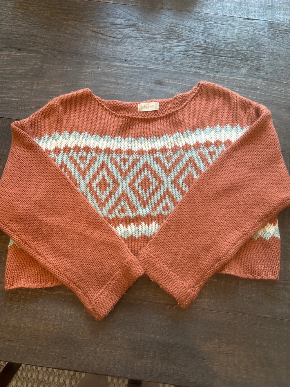 Altar'd State Rust & White Geometric Crewneck Sweater